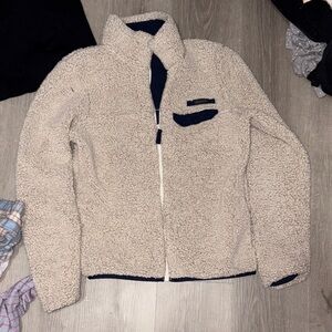 Columbia Cozy Cream Sherpa Zip Jacket with Navy Accents